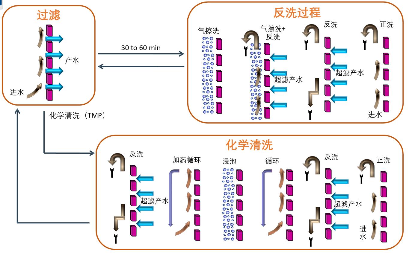 周期反洗及化學清洗步序